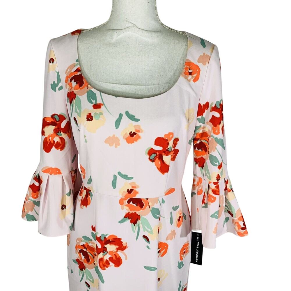 New Donna Morgan Womans Sz 6 Dress Floral Crepe Bell Sleeve NWT - Picture 3 of 7